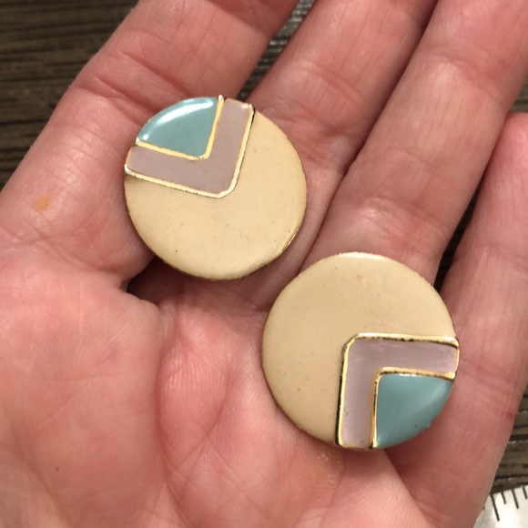 Vintage Round Chevron Pastel 1980’s Earrings - Picture 8 of 10